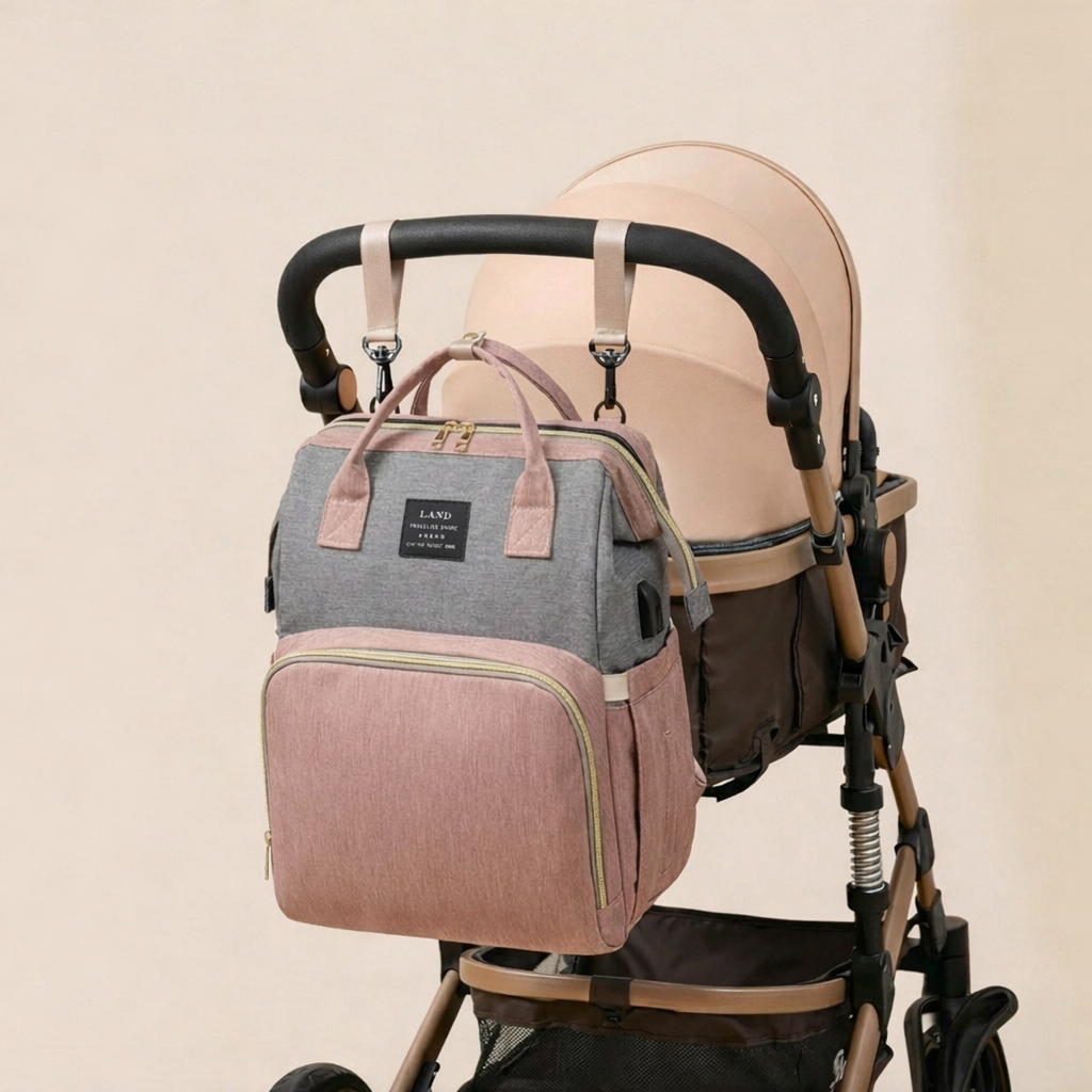 Sac à dos à langer dépliable KitKangaroo - Gris et Rose