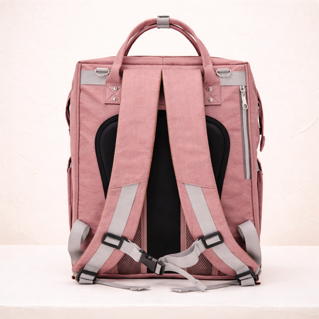 Sac à dos à langer dépliable KitKangaroo - Gris et Rose