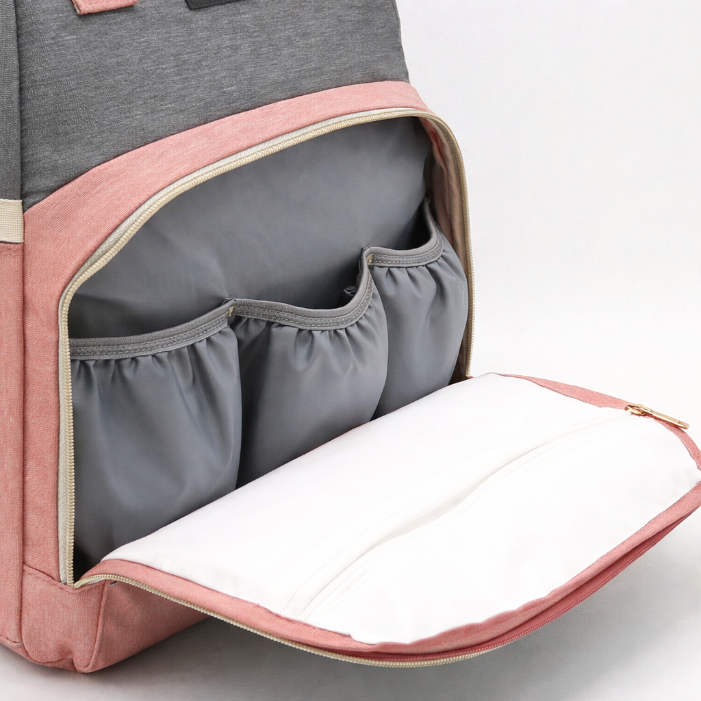 Sac à dos à langer dépliable KitKangaroo - Gris et Rose