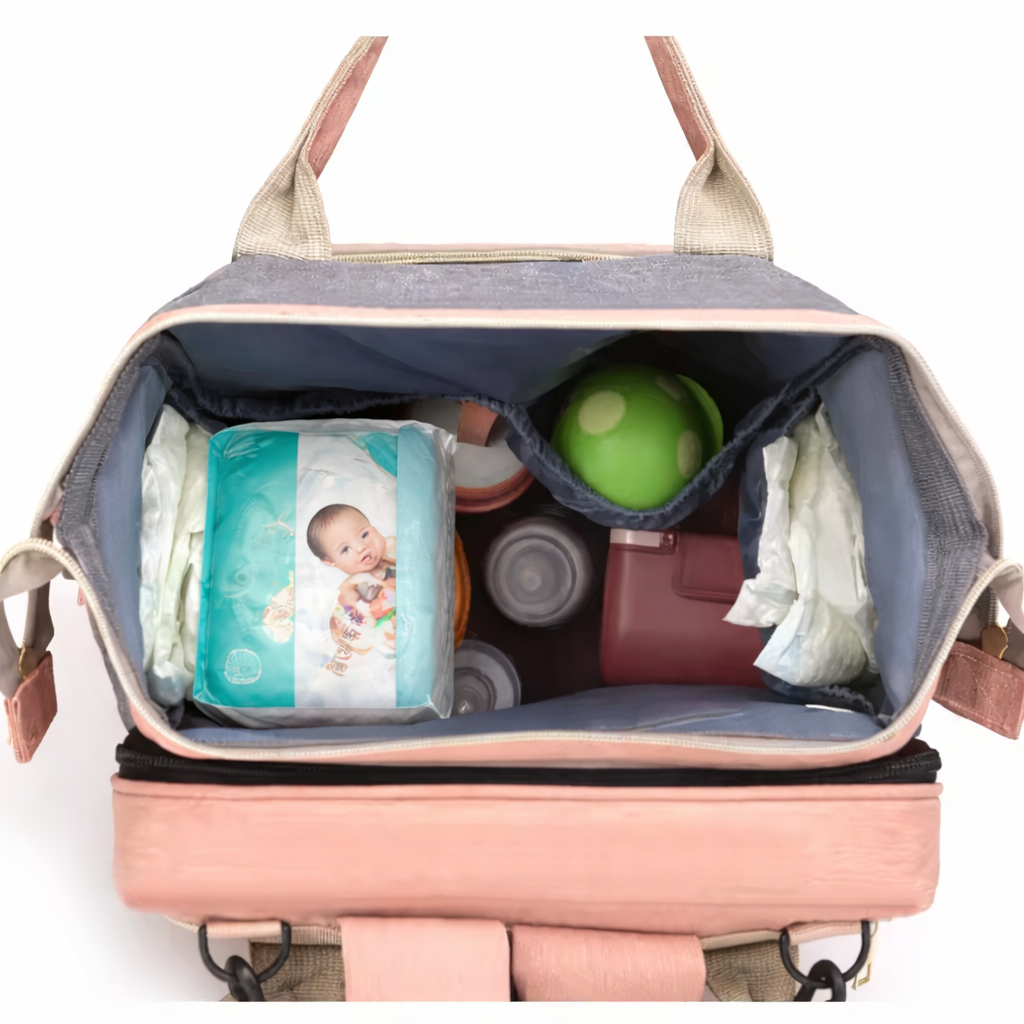 Sac à dos à langer dépliable KitKangaroo - Gris et Rose