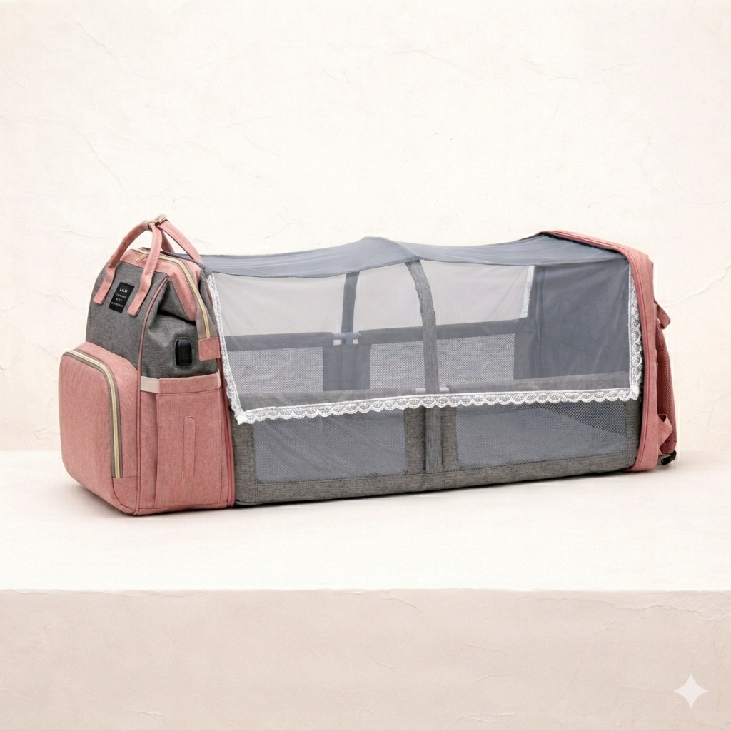 Sac à dos à langer dépliable KitKangaroo - Gris et Rose